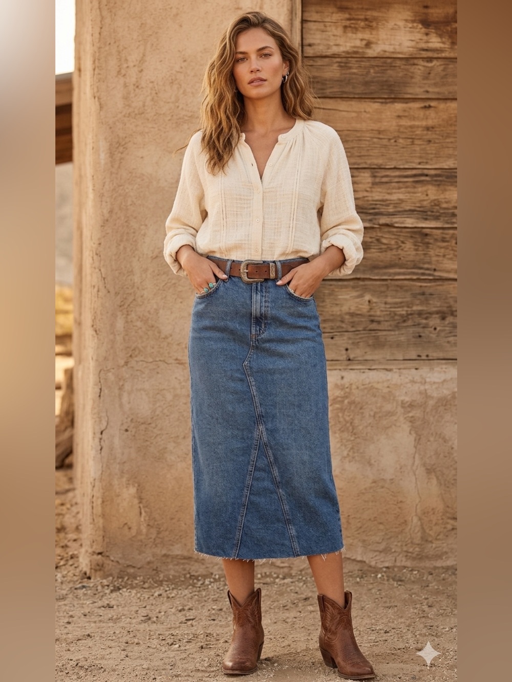 Rails The Highland Nonstretch Denim Midi Skirt